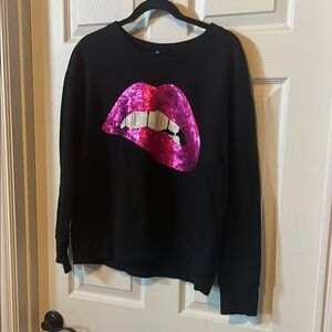 H&M Black Sweatshirt with Pink Sequin Lips